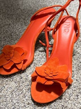 INC International Concepts Bright Orange Suede Floral Slingback Heels